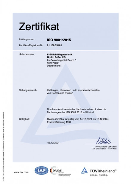 Zertifikat 9001:2015 DE