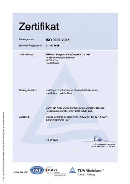 Zertifikat 9001:2015 DE